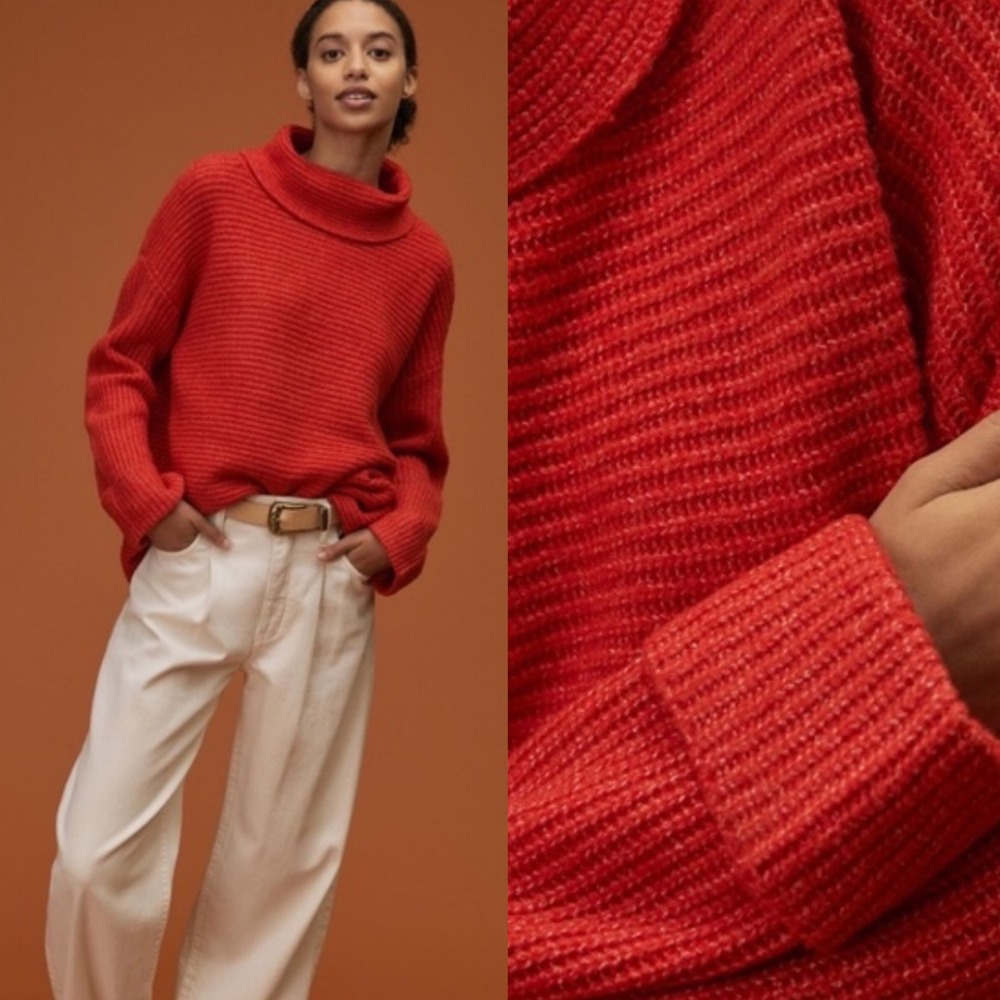 Anthropologie Pilcro Red Chunky Turtleneck Knit Sweater‎ Womens Size Small Cozy